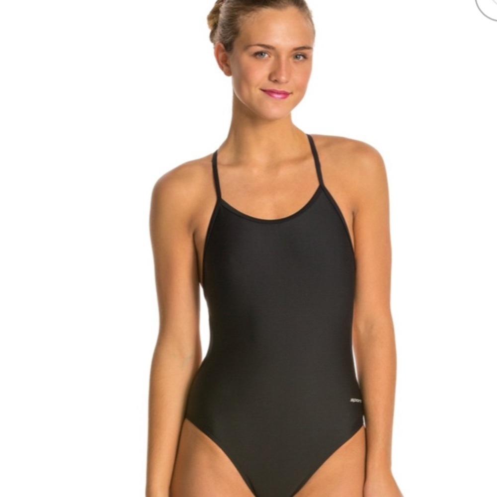 Sporti black cutout tie back swim suit